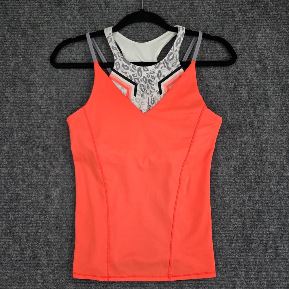 Lucky in Love Women Coral Orange Leopard Print Layered Tank Top Built-in Bra S